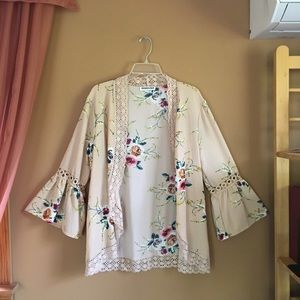 Bell Sleeve Floral Bohemian Cardigan Kimono Top